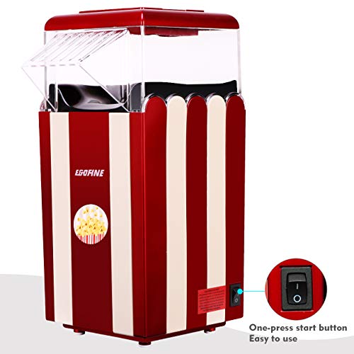 Popcorn Poppers Machine, Home Electric Popcorn Maker Hot Air 1200W with Measuring Cup, ETL Certified, BPA Free, No Oil, Red
