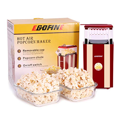 Popcorn Poppers Machine, Home Electric Popcorn Maker Hot Air 1200W with Measuring Cup, ETL Certified, BPA Free, No Oil, Red