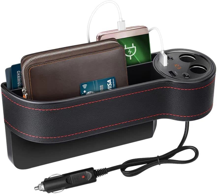 Dual Usb Charger Pu Leather Multifunctional Car Storage Box Seat