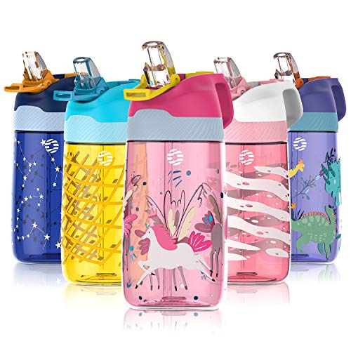 FJbottle 16 oz Patent Design Kids Water Bottle with Straw Lid, BPA