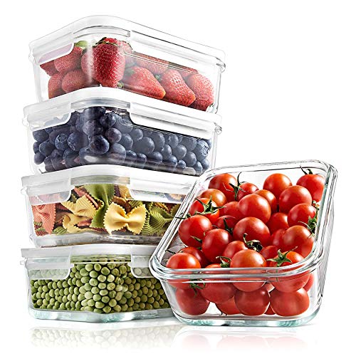 Superior Glass Food Storage Containers - 10 Piece Stackable Glass