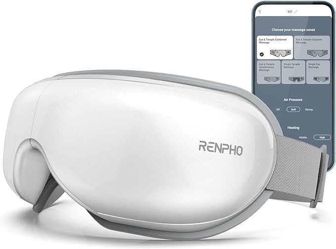 RENPHO Eye Massager with Heat, Eyeris 1 Eye Mask with Bluetooth Music for Migraine, Heated Eye Care Face Massager, Eye Machine for Relax Eye Strain Dark Circle Eye Bags Dry Eye, Gifts for Women/Men