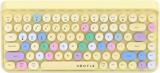Portable Bluetooth Colorful Computer Keyboards, Wireless Mini Compact Retro Typewriter Flexible 84Keys Design Keyboard (Green-Colorful)