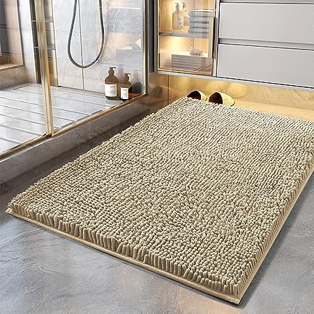 The SONORO KATE Bathroom Rug, Non Slip Bath Rugs, Soft Durable Thick Chenille Bath Mat, Ultra Water Absorbent and Fast Dry Bath Mats for Bathtubs, Rain Showers and Under Sink (Dark Grey, 17"x24")