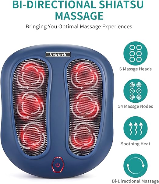 Foot Massager with Heat, Shiatsu Heated Electric Kneading Foot Massager Machine for Plantar Fasciitis, Built-in Infrared Heat Function and Power Cord