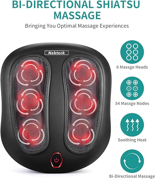 Foot Massager with Heat, Shiatsu Heated Electric Kneading Foot Massager Machine for Plantar Fasciitis, Built-in Infrared Heat Function and Power Cord