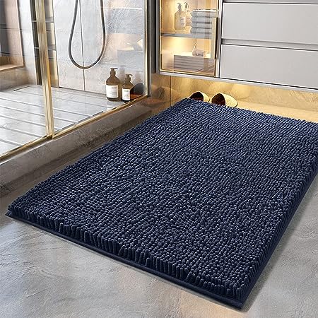 Bathroom Rug, Non Slip Bath Rugs, Soft Durable Thick Chenille Bath Mat, Ultra Water Absorbent and Fast Dry Bath Mats for Bathtubs, Rain Showers and Under Sink (Dark Grey, 17"x24")