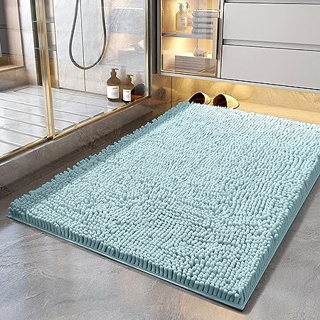 The SONORO KATE Bathroom Rug, Non Slip Bath Rugs, Soft Durable Thick Chenille Bath Mat, Ultra Water Absorbent and Fast Dry Bath Mats for Bathtubs, Rain Showers and Under Sink (Dark Grey, 17"x24")