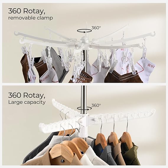 Clothes Drying Rack, 72 Inch Tripod Laundry Drying Rack 2 Tier, Folding Steamer Stand, Garment Rack for Hangers, for Saving Sapce, Clothes Storage, Metal Frame, Indoor Outdoor, White