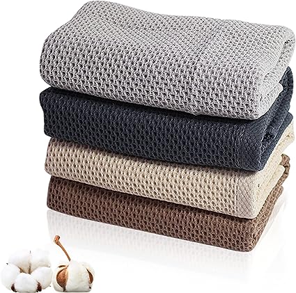 Cotton Yoga Towel(13.7" x 27.5"), Gym Towel Set, Cool Waffle Pattern Towel for Neck and Face, Soft Breathable Towel for Yoga, Sports, Kitchen, Camping, Running, Workout