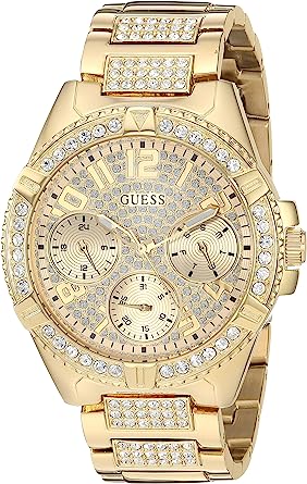GUESS Stainless Steel Crystal Watch with Day, Date + 24 Hour Military/Int'l Time