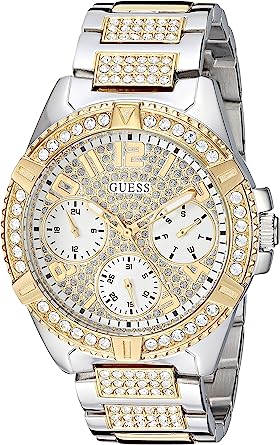 GUESS Stainless Steel Crystal Watch with Day, Date + 24 Hour Military/Int'l Time