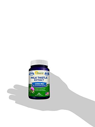 Milk Thistle Supplement 1000mg - 200 Capsules, Max Strength 4X Concentrated Extract 4:1 Milk Thistle Seed Powder Herb Pills, 1000 mg Silymarin Extract for Liver Support, Cleanse, Detox & Pure Health