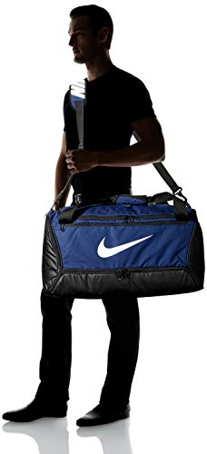 Nike Brasilia Training Medium Duffle Bag, Durable Nike Duffle Bag for Women & Men with Adjustable Strap, Midnight Navy/Black/White