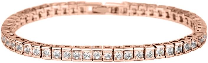 Unisex Moissanite Tennis Bracelet, 18K Gold Square Cut Moissanite Diamond Bracelet, Classic Tennis Bracelet