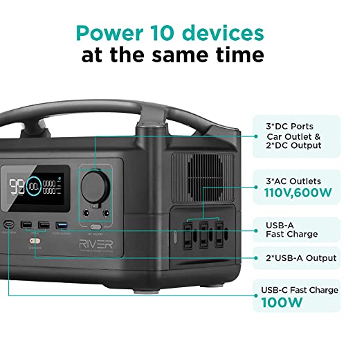 EF ECOFLOW Portable Power Station RIVER, 600W. Clean & Silent Solar Generator for Outdoor Camping RV Emergencies Home