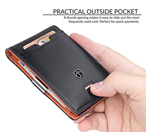 TRAVANDO Mens Slim Wallet with Money Clip AUSTIN RFID Blocking Bifold Credit Card Holder for Men with Gift Box (Carbon)