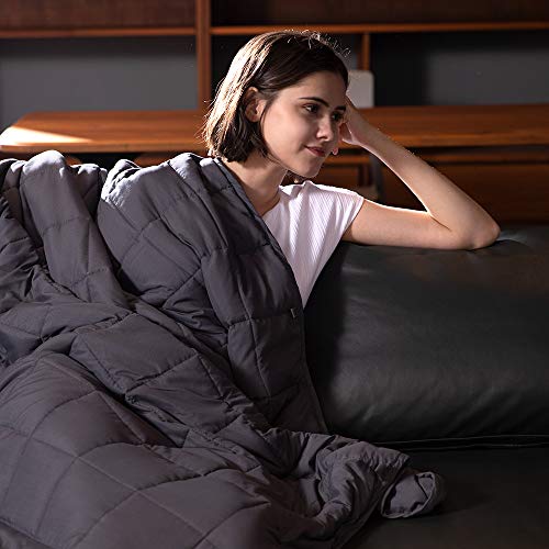 Cooling Weighted Blankets 15lbs, 60''x80'', Dark Grey Queen Size for Adults, Soft Heavy Blanket with Glass Beads