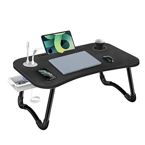 Laptop Bed Desk,Portable Foldable Laptop Tray Table with USB Charge Port/Cup Holder/Storage Drawer,for Bed /Couch /Sofa Working, Reading