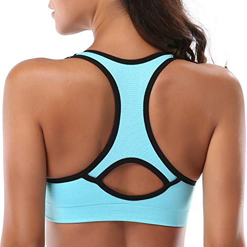 MIRITY Women Racerback Sports Bras - High Impact Workout Gym Activewear Bra Color Black Grey Blue Hotpink White Pack of 5 Size L