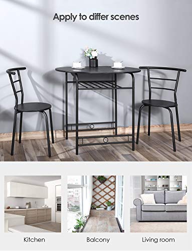 Kealive 3 Piece Kitchen Table Set Small Space. Set for 2 Chairs with Metal Frame and Shelf Storage, Bistro Table Set Home Breakfast Compact for Apartment, Black