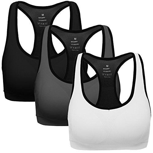Women Racerback Sports Bras - High Impact Workout Gym Activewear Bra Color Black Grey Blue Hotpink White Pack of 5 Size L