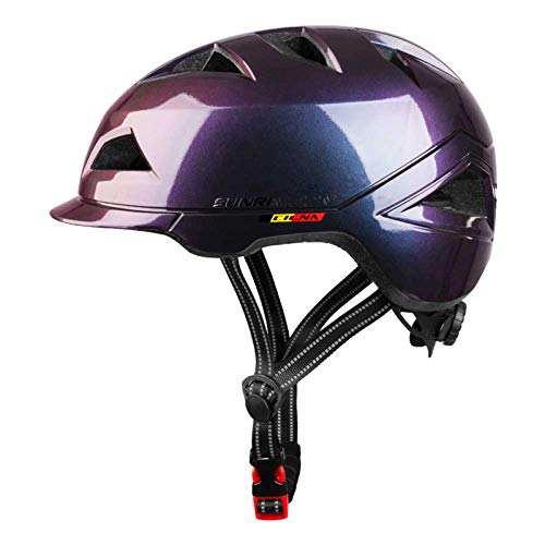 Bike Helmet Lightweight Cycling Bicycle Adult Helmets Urban Commuter Helmet with USB Recharge Light Adjustable Size for Men and Women 22.44-24.41 Inches(Aurora Purple)