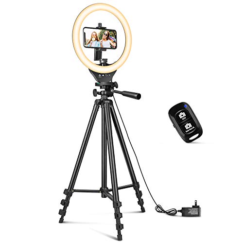 10'' Ring Light with 50'' Extendable Tripod Stand, Phone Holder for Live Stream/Makeup/YouTube Video/TikTok, Compatible with All Phones.