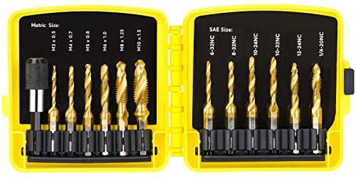 13 PCS SAE/Metric threading tap drill bit set with 1/4 Inch Hex Shank, and Quick-Change Adapter