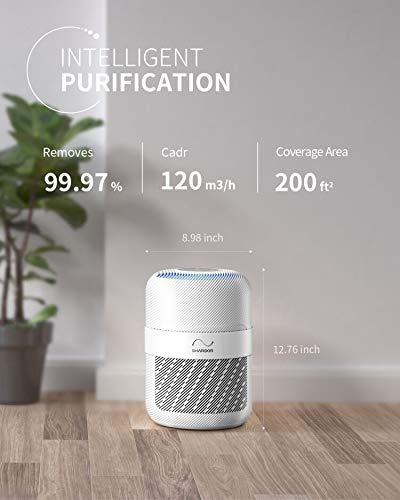 Hepa 13 Air Purifier for Home, Medical Grade Intelligent Air Cleaner for Large Room Bedroom Office, Remove 99.97% Smoke Dust Pets Hairs, White
