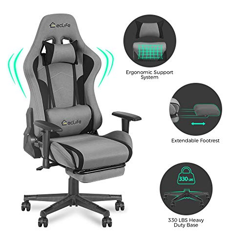 Gaming Chair, Massage Lumbar Support and Upgraded headrest, Racing Style Swivel Executive Office Desk Chair, Mesh Home Chair. (Grey)