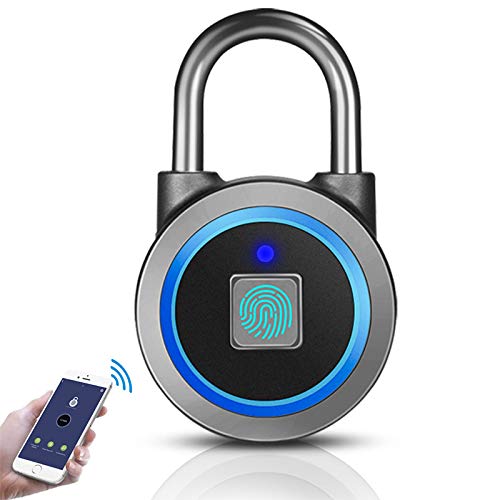Fingerprint Padlock, Bluetooth Thumbprint Lock USB Rechargeable IP65 Waterproof Ideal for Locker, Gate,Handbags, Golf Bags, Wardrobes, Gym, Door, Luggage, Suitcase, Backpack, Fence,Bike, Office (Blue)