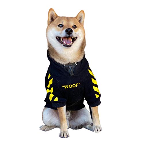 ChoChoCho Woof Dog Hoodie Pet Clothes Stylish Streetwear Sweatshirt Fashion Outfit for Dogs Cats Puppy Small Medium Large (XL, Black with White Stripe)