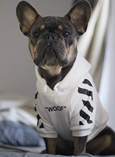 ChoChoCho Woof Dog Hoodie Pet Clothes Stylish Streetwear Sweatshirt Fashion Outfit for Dogs Cats Puppy Small Medium Large (XL, Black with White Stripe)