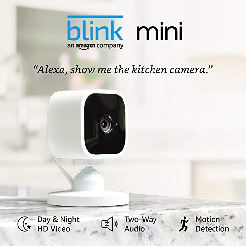 Blink Mini – Compact indoor plug-in smart security camera, 1080 HD video, night vision, motion detection, two-way audio, Works with Alexa – 2 cameras