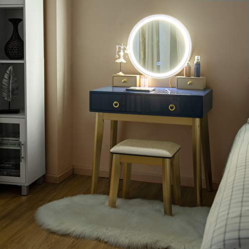 Vanity Set Led Lighted with Sliding Mirror Makeup Dressing Table