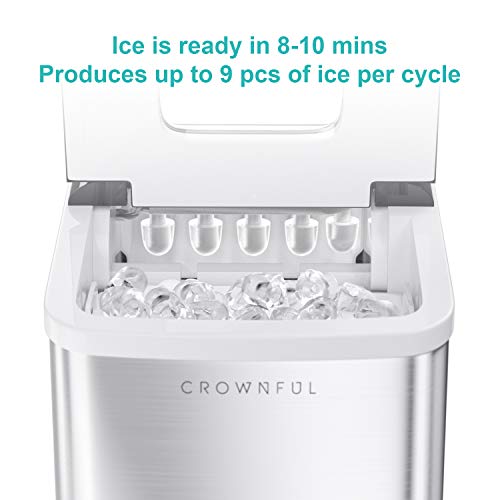 Crownful Ice Maker Machine for Countertop, 9 Ice Cubes Ready in 8-10 Minutes, 26lbs Bullet Ice Cubes in 24H, Electric Ice Maker with Scoop and Basket