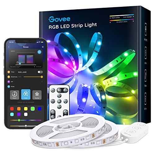 32.8ft Color Changing LED Strip Lights, Bluetooth LED Lights with App Control, Remote, Control Box, 64 Scenes and Music Sync Lights for Bedroom, Room, Kitchen, Party, 2 Rolls of 16.4ft