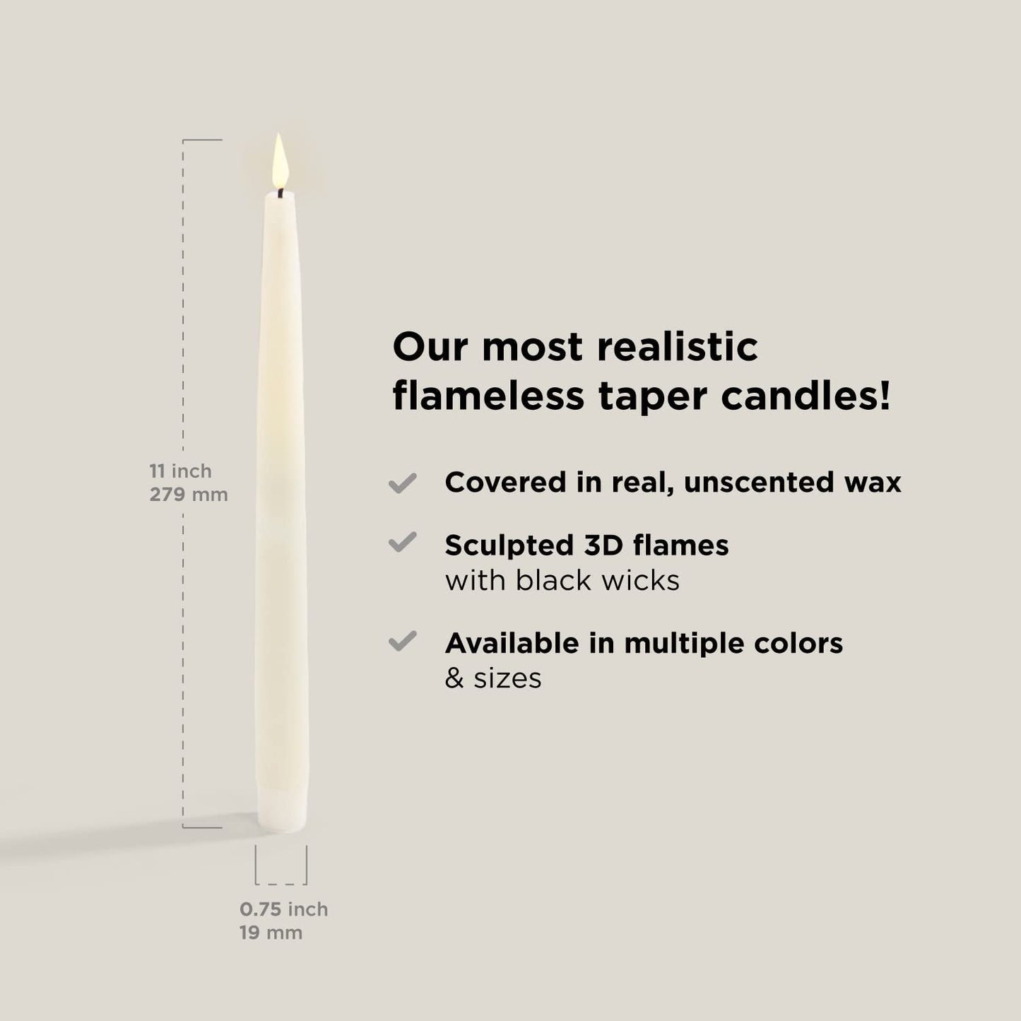 Flickering Flameless Taper Candles with Remote - 11 Inch LED Candlesticks, Realistic 3D Flame with Wick, Ivory Real Wax, Spring Home Decor, Automatic Timer, Batteries Included - Set of 4