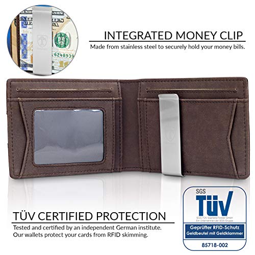 TRAVANDO Mens Slim Wallet with Money Clip AUSTIN RFID Blocking Bifold Credit Card Holder for Men with Gift Box (Carbon)