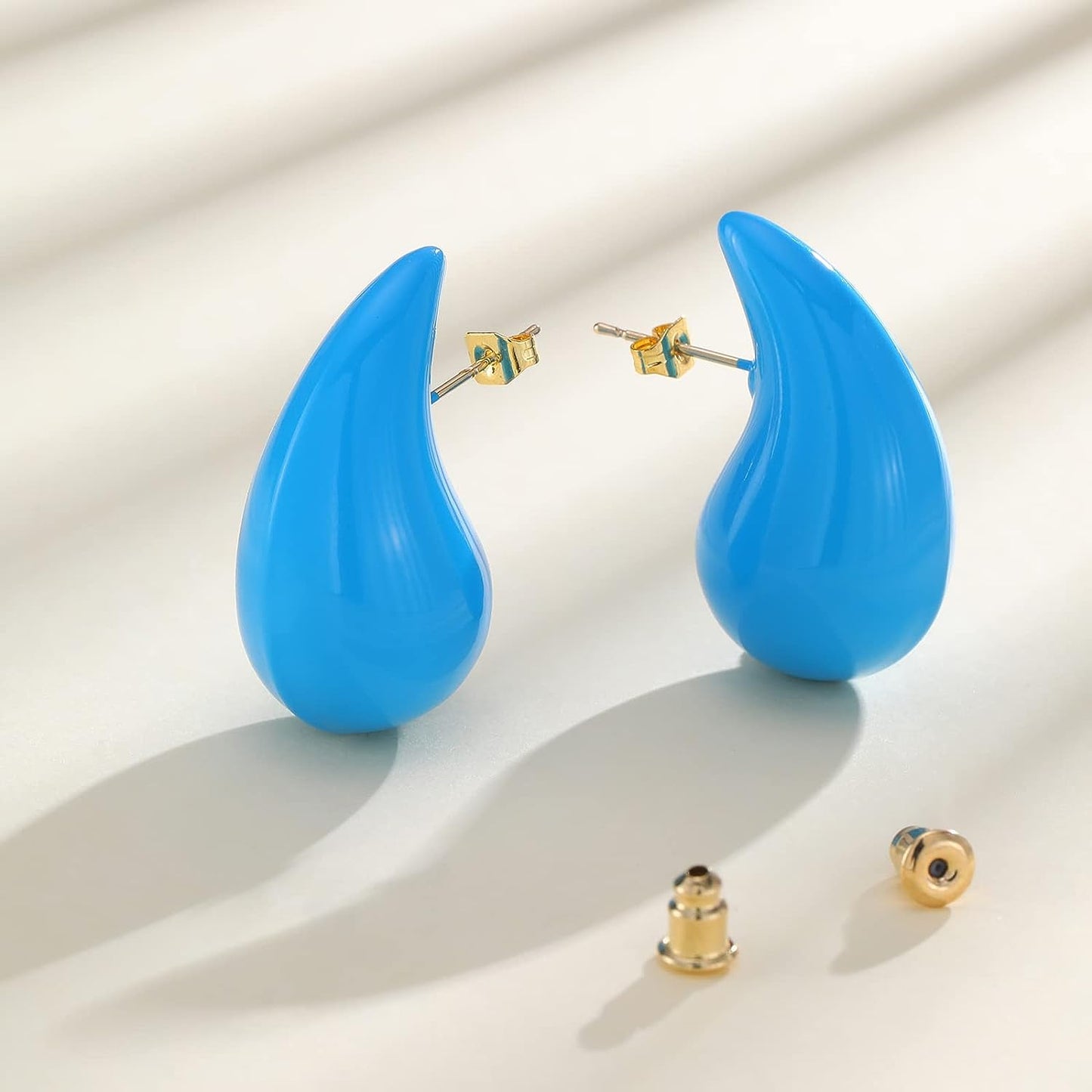 Chunky Gold Earrings for Women, Dupes Earrings Lightweight Waterdrop Hollow Open Hoops, Hypoallergenic Gold Plated Earrings Fashion Jewelry for Women Girls