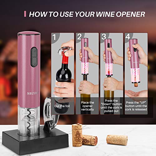 Secura Electric Wine Opener, Automatic Electric Wine Bottle Corkscrew Opener  with Foil Cutter, Rechargeable (Stainless Steel)
