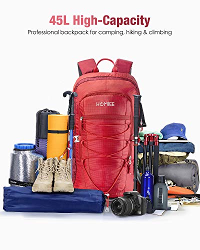 HOMIEE Small Hiking Backpack,45L Waterproof Lightweight packing Camping Climbing Outdoor Sport Touring Mountaineering Fishing,Blue