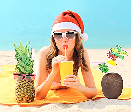 ALINK 12 Pineapple Cups with 12 Umbrella Straws and 12 Cocktail Drink Picks, Hawaiian Luau Tiki and Beach Party Decorations for Kids and Adults