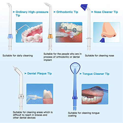 BESTOPE Water Oral Flosser Cordless 300ML Water Dental Flossers for Teeth Braces Dental Oral Irrigator with 5 Modes 6 Jet Tips