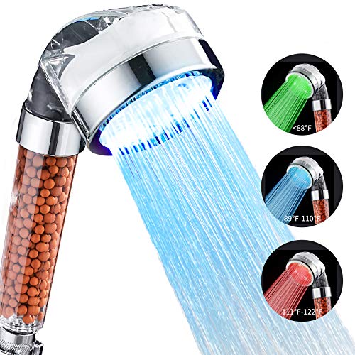 Cobbe Handheld Shower Head, High Pressure Filter Filtration Shower Heads Water Saving Spray Bathroom LED Showerheads with Auto Color Changing