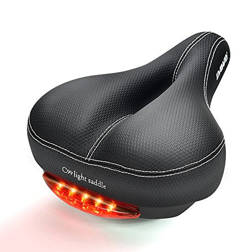Comfortable Men Women Bike Seat Leather Bicycle Saddle Cushion with Taillight, Waterproof, Dual Spring Suspension, Shock Absorbing, Universal