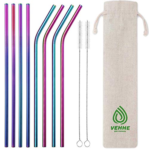 Metal Straws Stainless Steel Straws 8 Set Reusable Drinking Rainbow Straws with Cleaning Brush for 20 OZ Tumblers(4 Straight + 4 Bent + 2 Brush)