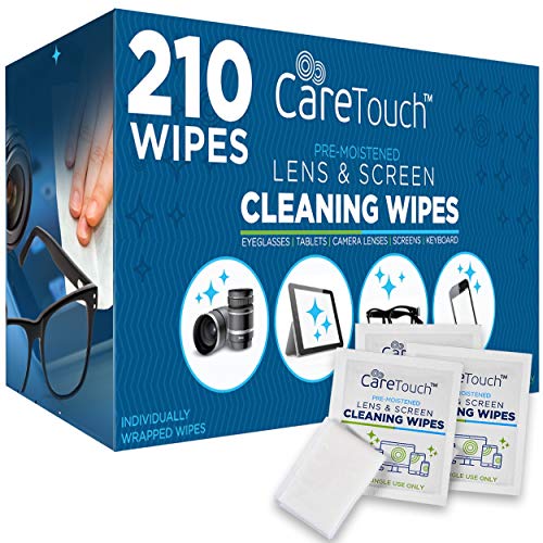 Care Touch Lens Cleaning Wipes - 210 Pre-Moistened and Individually Wrapped Lens Cleaning Wipes -