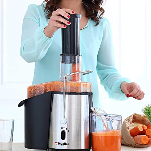 Mueller Austria Juicer Ultra Power, Easy Clean Extractor Press Centrifugal Juicing Machine, Wide 3" Feed Chute for Whole Fruit Vegetable, Anti-drip, High Quality, Large, Silver